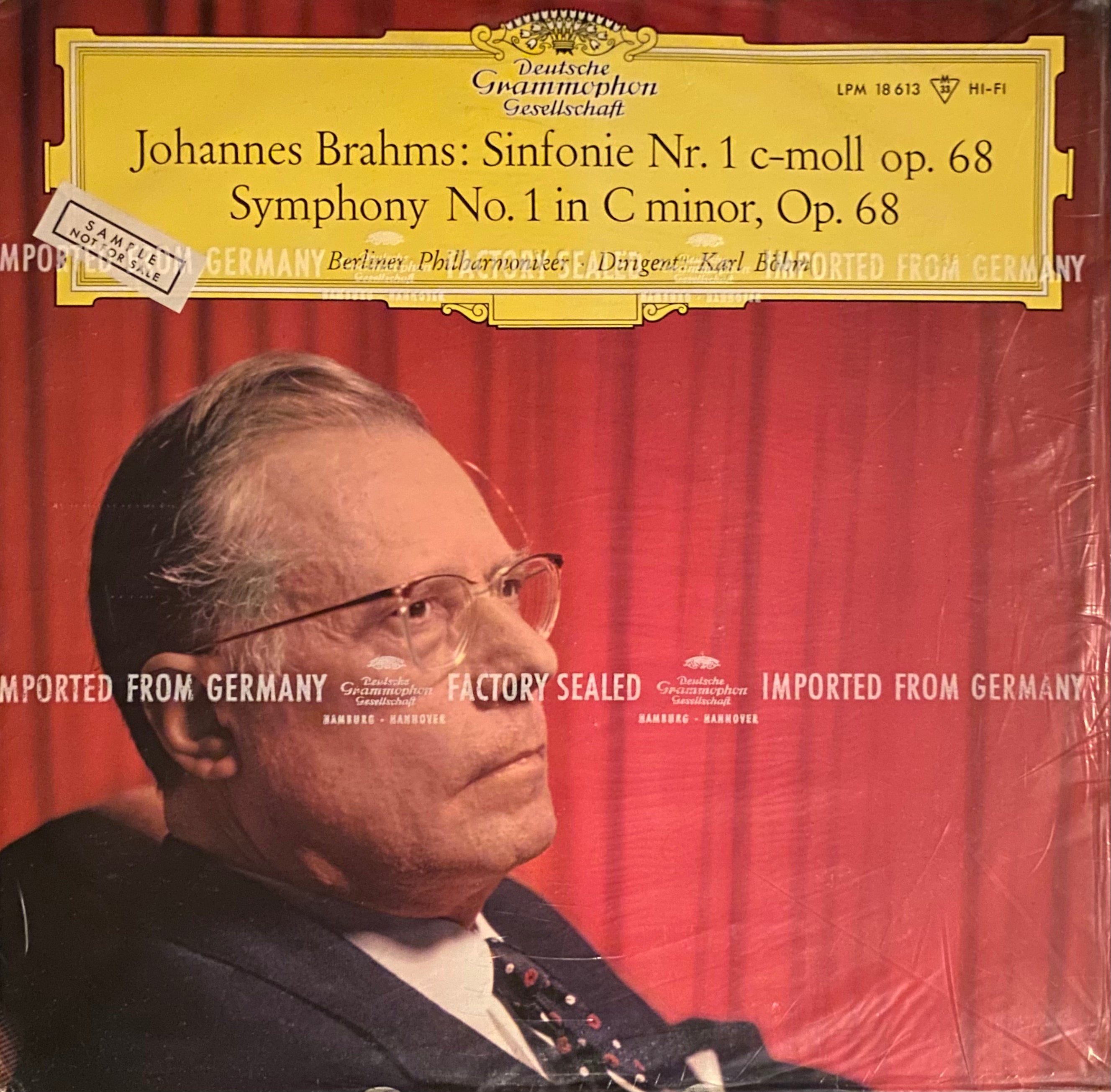 Johannes Brahms, Karl Böhm Conducting Berliner Philharmoniker - Symphony No. 1 In C Minor, Op. 68 [Promo] [NOS]  (New Vinyl LP)